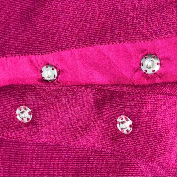 Garnet Hill Fuchsia Silk Blend Sweater Satin Bow Detail Medium Knit Old Money - Picture 4 of 13